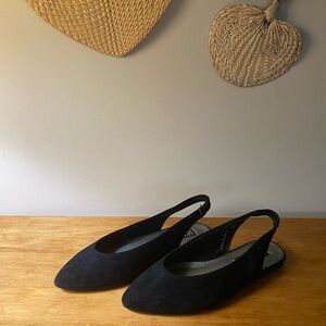 Womens Black Suede Sling Back